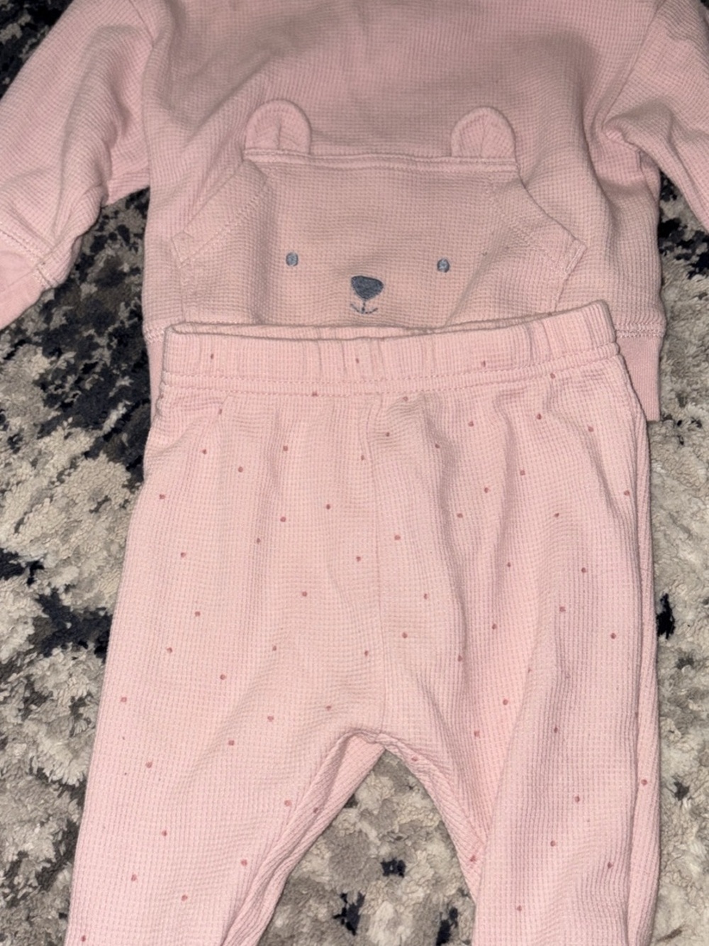 Pink Bear Waffle-Knit Baby Two-Piece Set